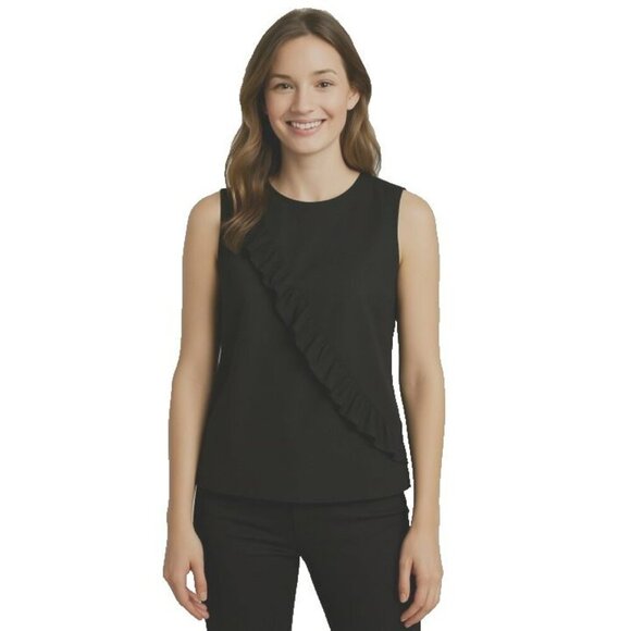 J. Crew Sleeveless with a Ruffle Accent Black Polyester Blouse in Size 8 - Picture 1 of 7